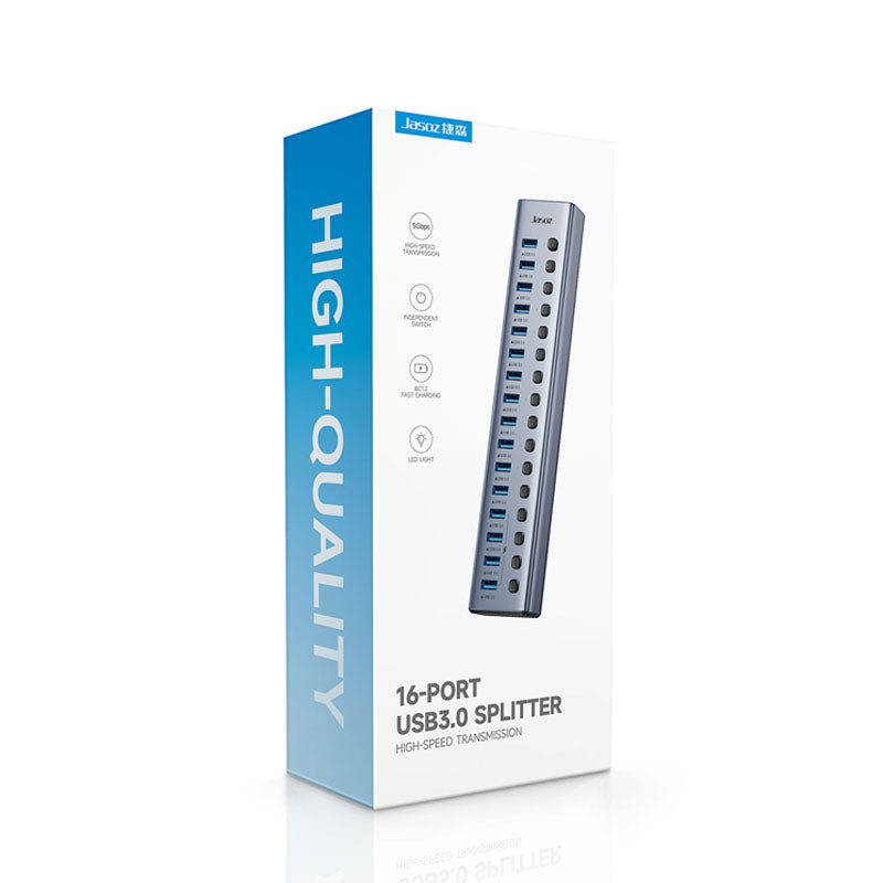 Jasoz USB 3.0 Hub 16/10/7 Ports Super Speed 5Gbps Portable Splitter With External Power Adapter Pc