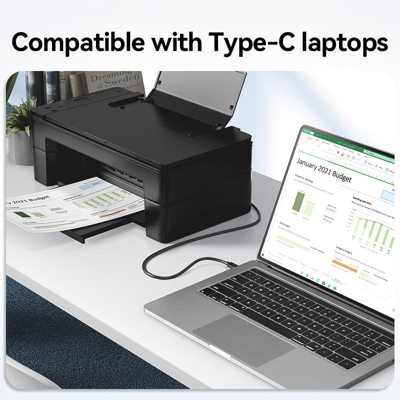 Jasoz Printer Cable Type C USB C To USB 2.0 Printer Cable 1m 2m 3m For Phone Tablet PC Laptop Printe