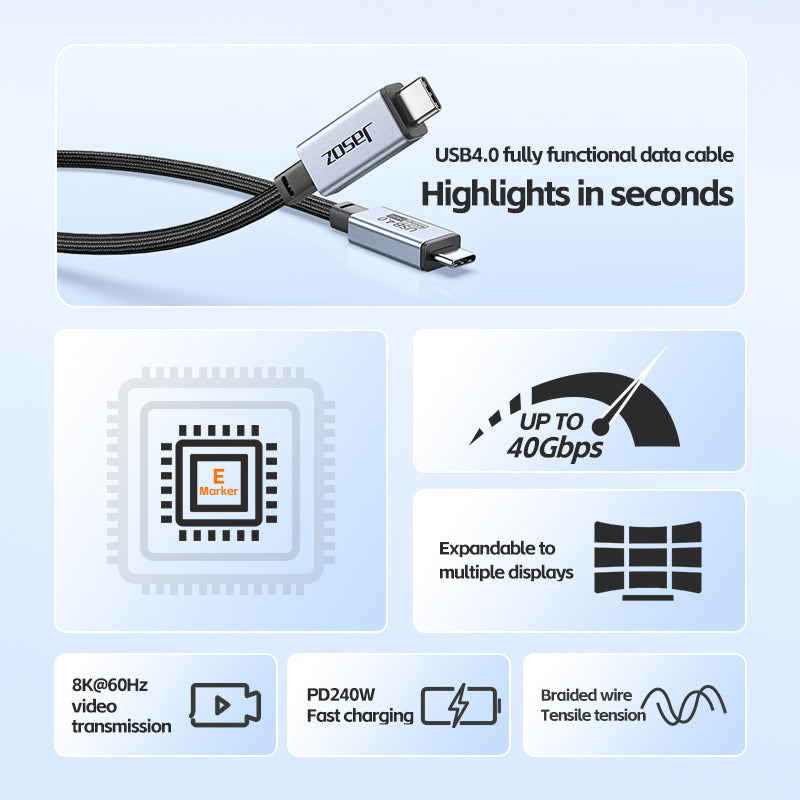 Jasoz 240W Type C to Type C Cable Thunderbolt 4 USB4 40Gbps 8K 60Hz iPhone 15 16 17 Fast Charging Cable