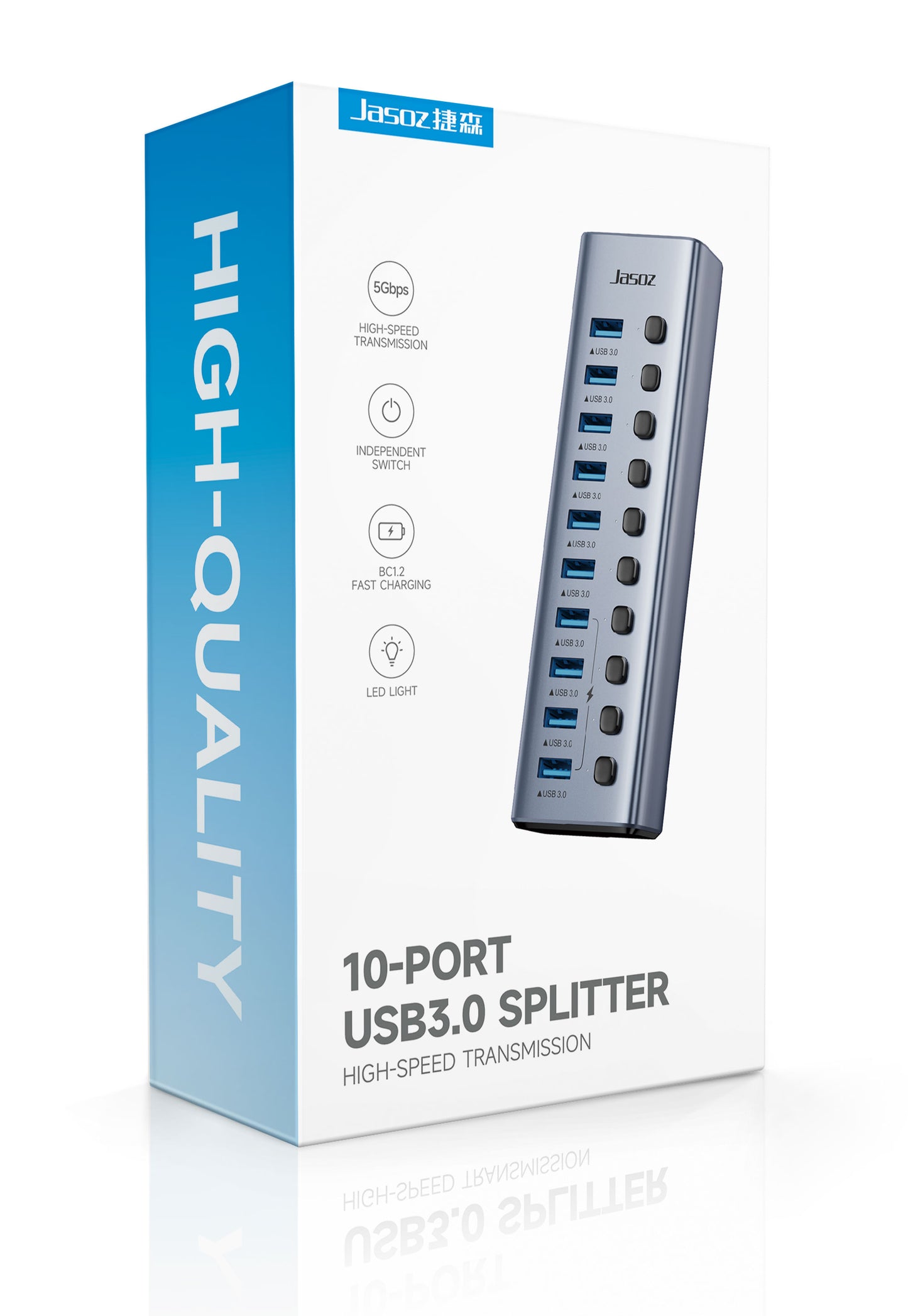 Jasoz USB 3.0 Hub 16/10/7 Ports Super Speed 5Gbps Portable Splitter With External Power Adapter Pc